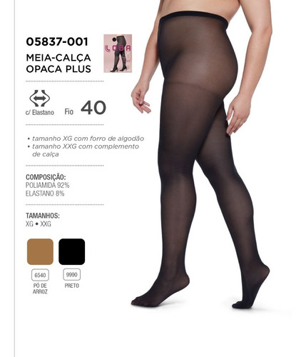 Imagen 3 de 5 de Medias Panty Lycra Opacas 40 Denier Loba Talle Especial Plus