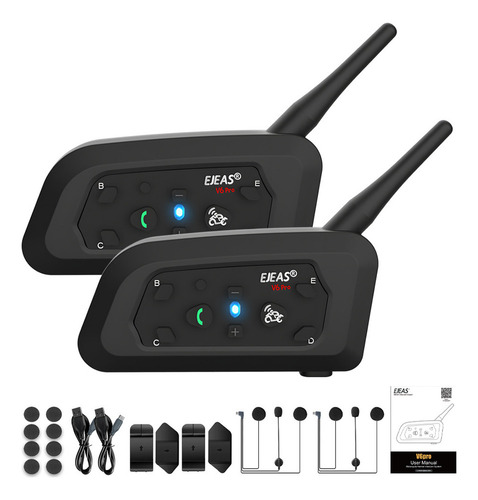J Intercomunicador Audifonos Para Moto Ejeas V6 Pro Ip67 2pc