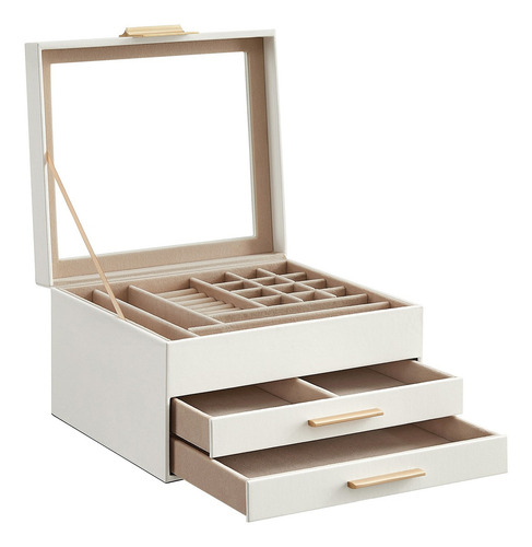 Caja Joyero De 3 Niveles Songmics Con 2 Cajones Color Blanco Nube Dorado