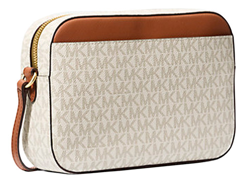 Bolsa Michael Kors Para Dama Crossbody Jet Set Original Beige Monograma Dorado Marrón Claro
