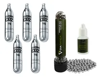 Comprar Co2 12g Kit 5un + 200 Esferas Aço Airgun C11 6mm + Silicone
