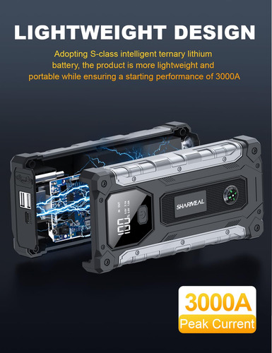 Car Jump Starter Sharmeal 3000a Para Gasolina De 9 L Y 7 L D