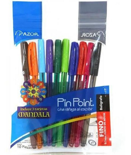 Bolígrafos Punto Fino 0.7 Mm Azor Pin Point 10 Colores