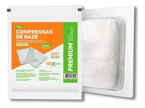 Compressa De Gaze Estéril Texmed 11 Fios 10 Envelopes 100 Un