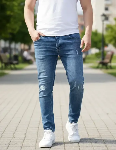 Jeans De Hombre De Corte Ajustado Casual A La Moda