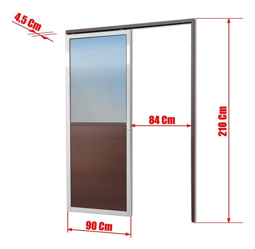 Porta De Correr Suspensa 210x90cm Meia Lambril Meia Vidro