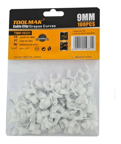 Grapa Grampa Rg6 Cable 9mm Blanco 100 Unidades Toolmak