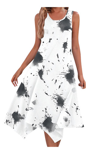 Vestido Casual Sin Mangas Con Cuello Redondo A La Moda Para