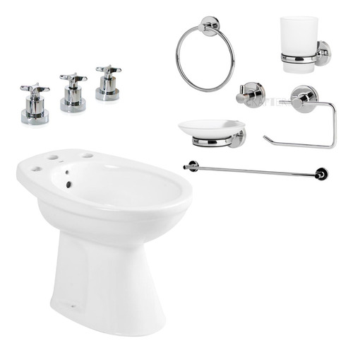 Juego Bidet Roca + Grifería Aqualaf + Accesorios Peirano