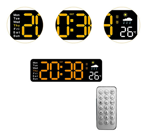 Reloj De Pared Led, Reloj De Pared Digital Negro Y Naranja