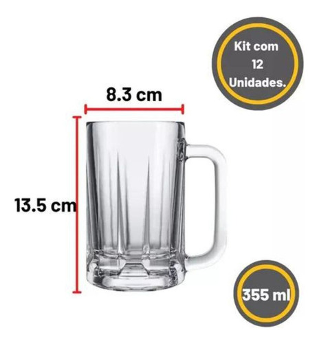 Jogo Caneca Chopp Cerveja Oktober Vidro 355ml Kit 12 Unid Cor Transparente