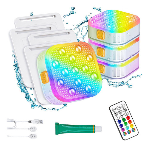 Paquete De 4 Luces Sumergibles Para Piscina Ip68 Recargables