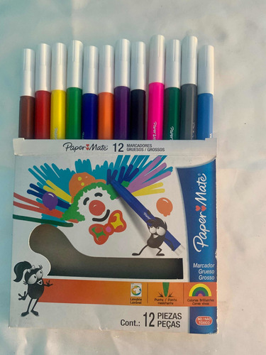 Marcadores Paper Mate 12colores Punta Gruesa Lavables