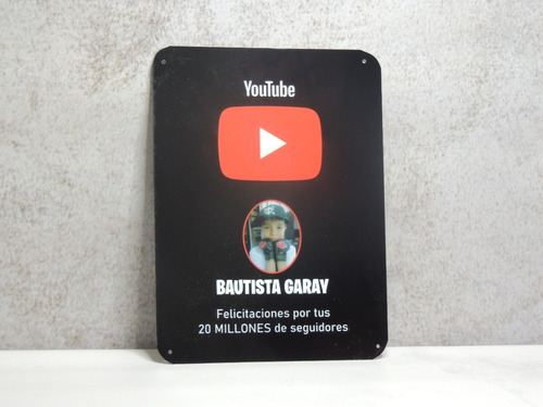 Placa De Chapa Youtube Personalizada Botón Rojo 20x30 Cm