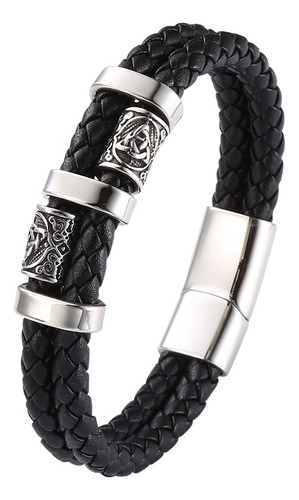 Pulsera De Cuero Trenzado Multicapa Para Hombre Nordic Vikin