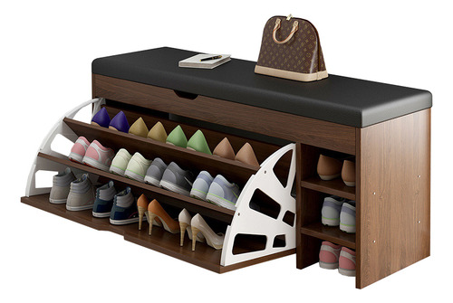 Zapatera Madera Con Compartimentos Y Taburete Forrado 100cm Color Marrón