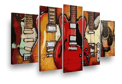 Cuadro Mural 5 Piezas Guitarras 180x90 Cm Mdf