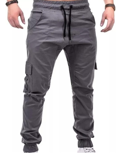 Pantalon Cargo De Hombre Con Elástico Gris