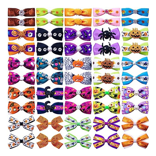 40pcs/20pairs Halloween Dogs Hair Bows With Rubber Band...