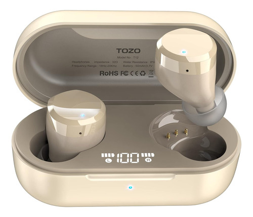 Audífonos Inalambricos Tozo T12 Bluetooth, Over-ear Dorado