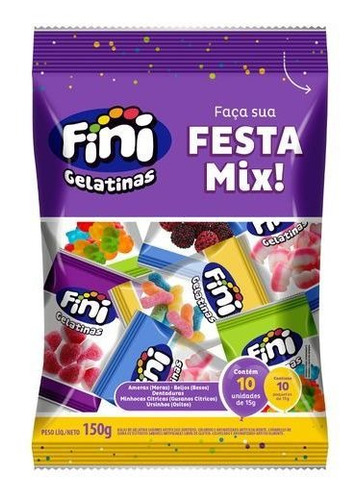 Kit Fini Festa Mix 10un 15g Cada Dentadura Morango Minhoca