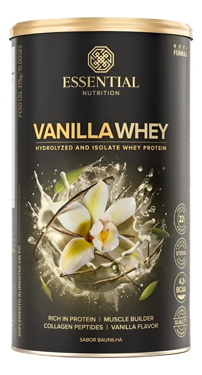 Whey Protein Isolado e Hidrolisado Essential Nutrition Sabor Baunilha 375g