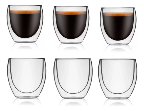 Pack X 6un Vaso Vidrio  Doble Pared  Cafe Taza Pocillo 150ml