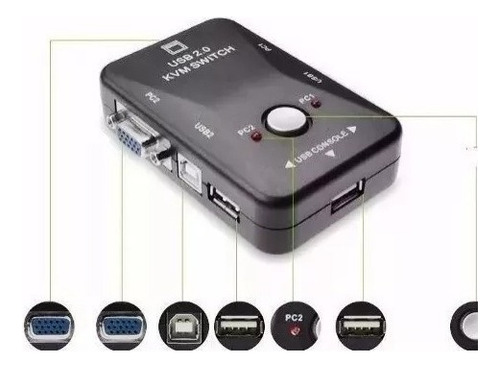 Chaveador Switch Kvm 2 Portas Vga + 2 Usb Monitor Mouse Cpu