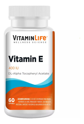 Vitamina E (60 Cápsulas) Vitamin Life 60 Cápsulas