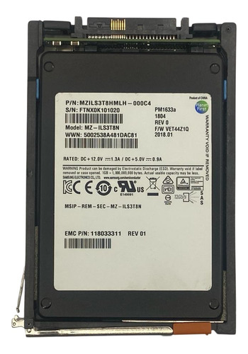 Ssd Emc 3.84tb 6g 2,5 Sas 005052385 005051749 005052110 @ Prateado