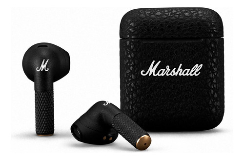 Fones de ouvido intra-auriculares sem fio Bluetooth Marshall Minor Iii com estojo de carregamento - cor preta