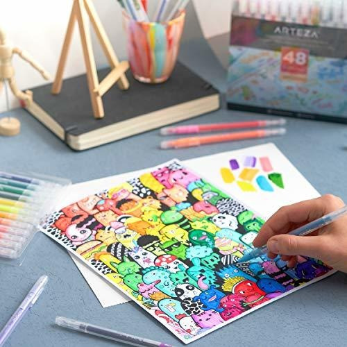 Juego De Marcadores De 48 Colores Doble Punta Fina Y Pincel