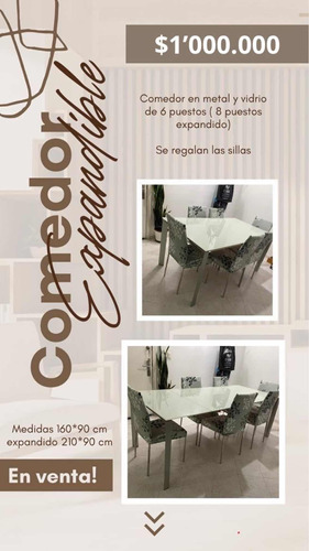 Comedor Usado Expandible, 6 A 8 Puestos,marca Tugo.