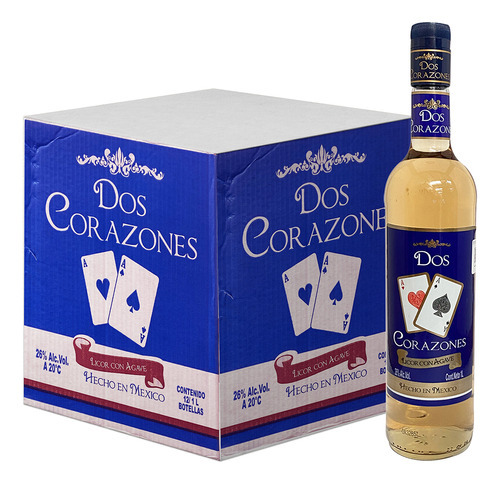 Caja Licor Con Agave Dos Corazones 1l