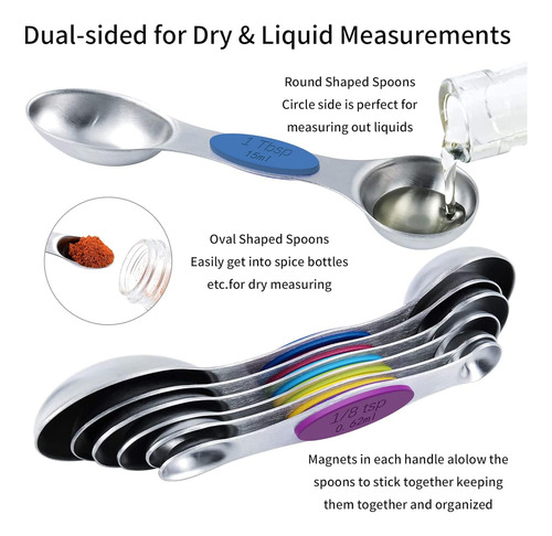 Tazas Y Cucharas Medidoras De Acero Inoxidable, 6 Piezas
