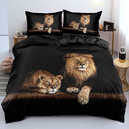 Juegos De Funda De Edredón Y Colcha Holiyjog Lion, Lino Negr