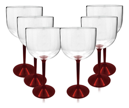 Kit 6 Taças Gin Haste Vermelho Acrílico Copo Gin 550ml