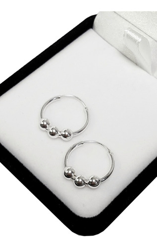 Aros Argollas De Plata Con Bolitas 14 Mm Regalo Mujer Oferta