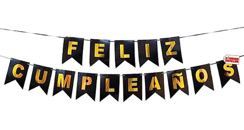 Banderín Feliz Cumpleaños Negro Letra Dorado-ciudad Cotillón