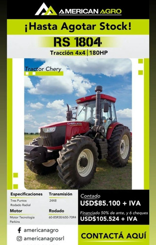 Tractor Chery 180hp Cabinado, Tipo J. Deere Financiado Promo