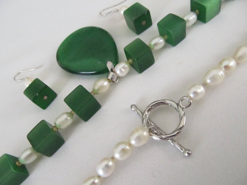 Conjunto Colar Com As Pedras E Perolas Naturais
