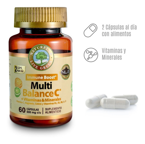 Multibalance C Vitaminas & Minerales- 60 Cápsulas- Naturelab Sabor Limón y Naranja