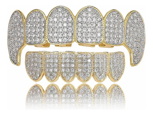 Parrilla Para Dientes Grillz Colmillos Baño De Oro 14k Y Zir