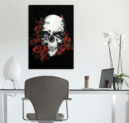 Cuadro 20x30cm Calavera Con Rosas Rojas Parca Skull Esquelet