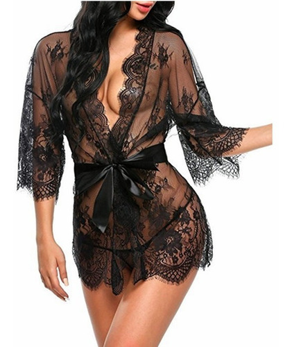 Imagen 8 de 10 de Babydoll Encaje Lencería Bata Sexy Incluye Tanga Talla Grand