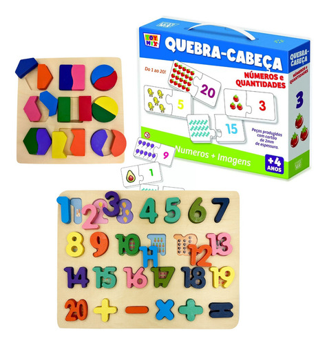 Kit Tabuleiro Numeros Formas Geometrica Quebra Cabeça