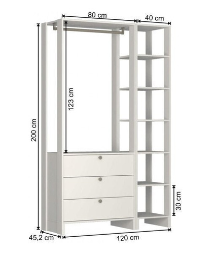 Guarda-roupa Closet 2 Peças Com Cabideiro 3 Gavetas E 7 Wt