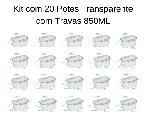 Kit 10 Potes Alto Com Travas 850ml Microondas Freezer Nitron