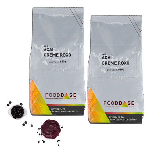 Kit 2 Base Para Creme Açaí Roxo Foodbase Com 650g Cada