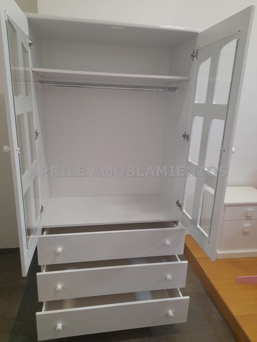 Imagen 3 de 6 de Ropero Placard Vitrina Laqueado Blanco Cajones Puertas Barra